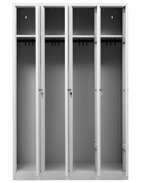 Wolfstahl Garderobenschrank Kleiderspind 4 Schliessfächer Zylinderschloss Lichtgrau - Feuerrot - Enzianblau