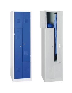 Wolfstahl Garderobenschrank Kleiderspind in "Z"-Form 2 Schliessfächer Zylinderschloss Lichtgrau - Enzianblau