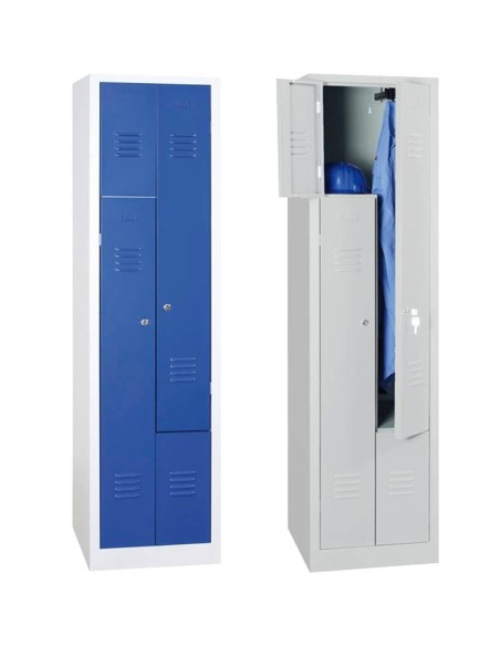 Wolfstahl Garderobenschrank Kleiderspind in "Z"-Form 2 Schliessfächer Zylinderschloss Lichtgrau - Enzianblau