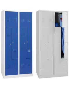 Wolfstahl Garderobenschrank Kleiderspind in "Z"-Form 4 Schliessfächer Zylinderschloss Lichtgrau - Enzianblau