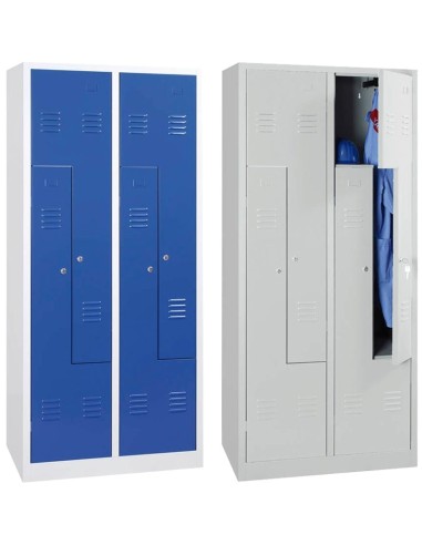 Wolfstahl Garderobenschrank Kleiderspind in "Z"-Form 4 Schliessfächer Zylinderschloss Lichtgrau - Enzianblau