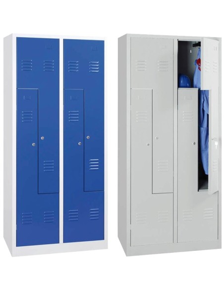 Wolfstahl Garderobenschrank Kleiderspind in "Z"-Form 4 Schliessfächer Zylinderschloss Lichtgrau - Enzianblau