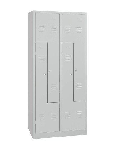 Wolfstahl Garderobenschrank Kleiderspind in "Z"-Form 4 Schliessfächer Zylinderschloss Lichtgrau - Enzianblau