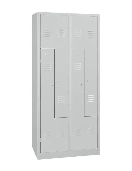 Wolfstahl Garderobenschrank Kleiderspind in "Z"-Form 4 Schliessfächer Zylinderschloss Lichtgrau - Enzianblau