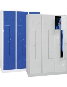 Wolfstahl Garderobenschrank Kleiderspind in "Z"-Form 6 Schliessfächer Zylinderschloss Lichtgrau - Enzianblau