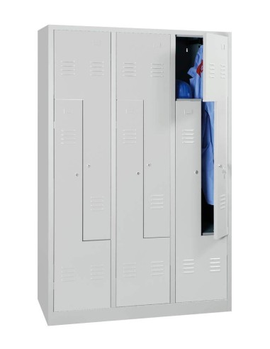Wolfstahl Garderobenschrank Kleiderspind in "Z"-Form 6 Schliessfächer Zylinderschloss Lichtgrau - Enzianblau