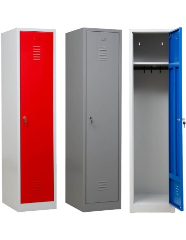 Wolfstahl Garderobenschrank Kleiderspind 1 Schliessfach Zylinderschloss Lichtgrau - Feuerrot - Enzianblau