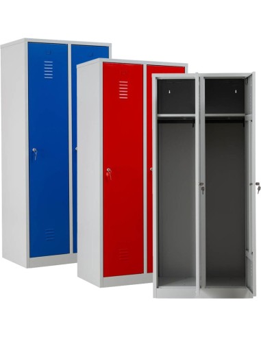 Wolfstahl Garderobenschrank Kleiderspind 2 Schliessfächer Zylinderschloss Lichtgrau - Feuerrot - Enzianblau