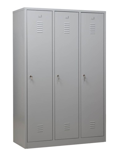 Wolfstahl Garderobenschrank Kleiderspind 3 Schliessfächer Zylinderschloss Lichtgrau - Feuerrot - Enzianblau