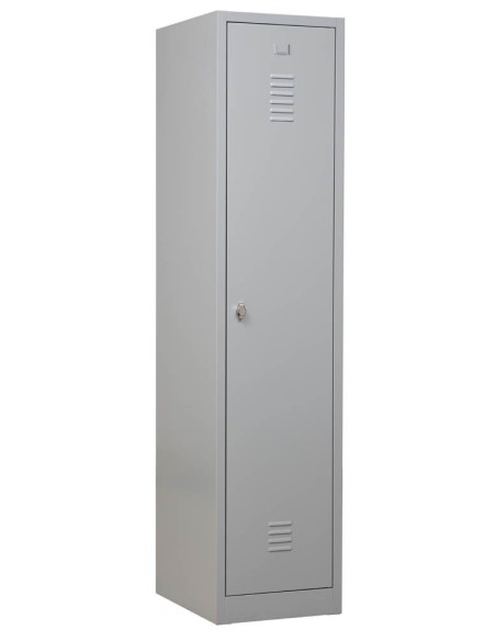 Wolfstahl Garderobenschrank Kleiderspind 1 Schliessfach Drehriegelverschluss Lichtgrau - Feuerrot - Enzianblau