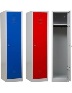 Wolfstahl Garderobenschrank Kleiderspind 2 Schliessfächer Drehriegelverschluss Lichtgrau - Feuerrot - Enzianblau