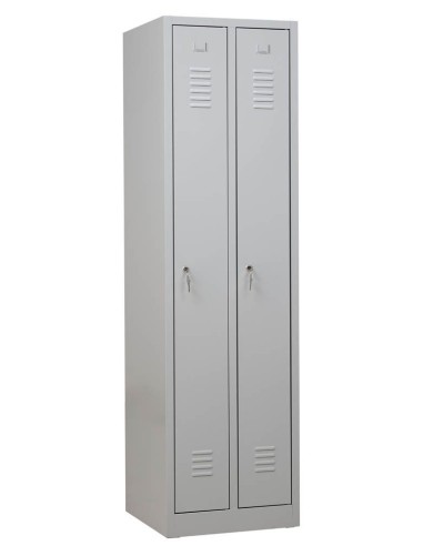 Wolfstahl Garderobenschrank Kleiderspind 2 Schliessfächer Zylinderschloss Lichtgrau - Enzianblau