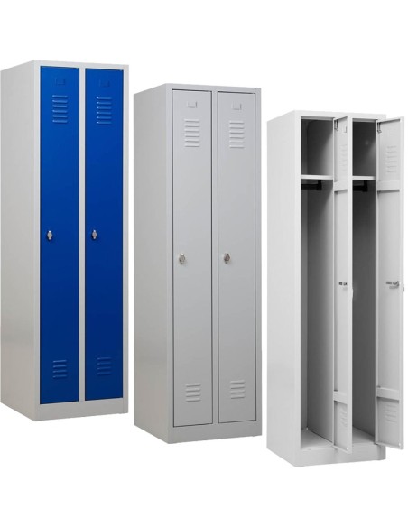 Wolfstahl Garderobenschrank Kleiderspind 2 Schliessfächer Drehriegelverschluss Lichtgrau - Enzianblau