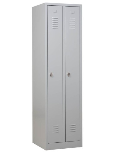 Wolfstahl Garderobenschrank Kleiderspind 2 Schliessfächer Drehriegelverschluss Lichtgrau - Enzianblau