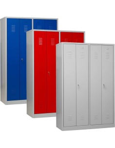 Wolfstahl Garderobenschrank Kleiderspind 2x2 Schliessfächer Zylinderschloss Lichtgrau - Feuerrot - Enzianblau