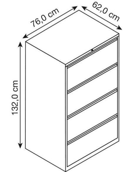 Wolfstahl Hängeregistraturschrank doppelbahnig 4 Schubladen 70 x 62 x 132 cm