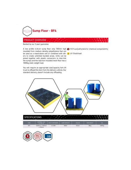 Flachprofil-Auffangboden für 4 Fässer 300L