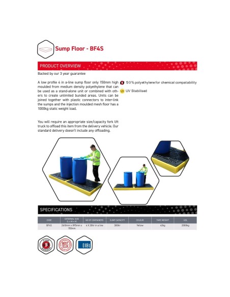 Flachprofil-Auffangboden für 4 Inline-Fässer 300L
