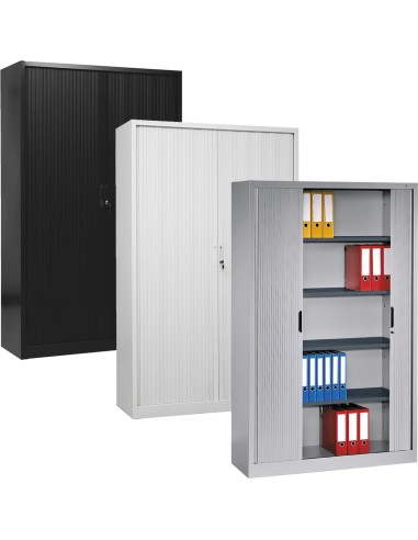 Wolfstahl Rolladenschrank Stahl 4 Fachböden Zylinderschloss 120 x 46 x 195 cm lichtgrau - schwarz - weiss