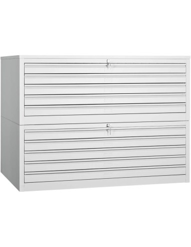 Wolfstahl Planschrank stahl 10 Schubladen 140 x 95 x 105 cm A0 lichtgrau - schwarz
