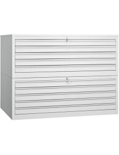 Wolfstahl Planschrank stahl 10 Schubladen 113 x 83 x 105 cm A1 lichtgrau - schwarz 2