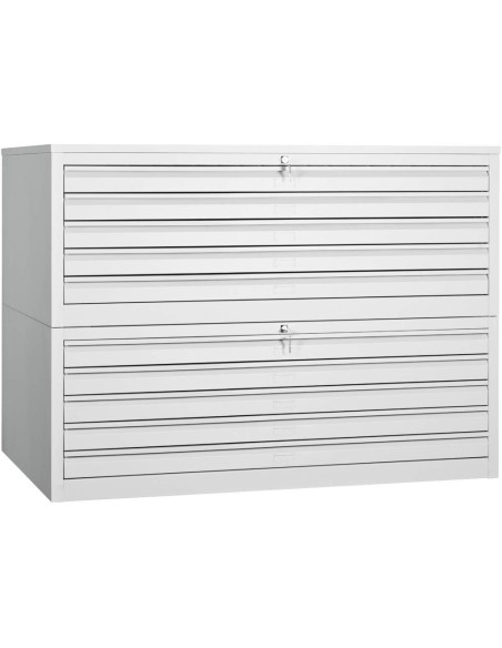 Wolfstahl Planschrank stahl 10 Schubladen 113 x 83 x 105 cm A1 lichtgrau - schwarz