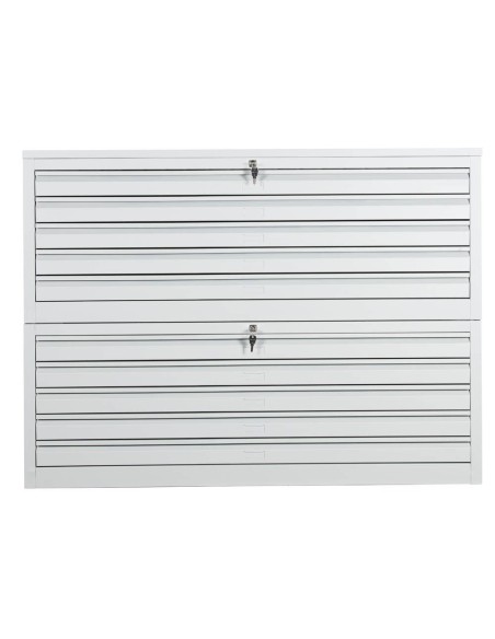 Wolfstahl Planschrank stahl 10 Schubladen 113 x 83 x 105 cm A1 lichtgrau - schwarz