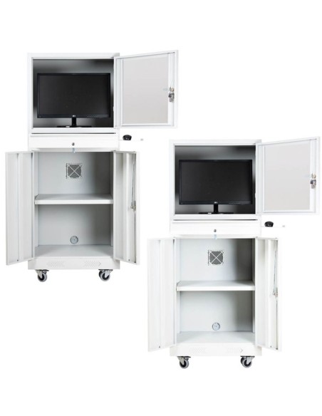 Wolfstahl PC-Schrank stahl, abschliessbar, 68x60x170cm lichtgrau - verkehrsweiss