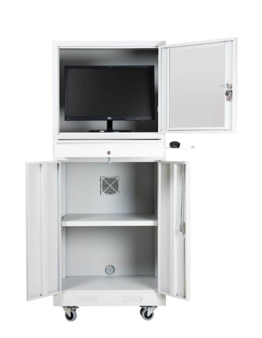 Wolfstahl PC-Schrank stahl, abschliessbar, 68x60x170cm lichtgrau - verkehrsweiss