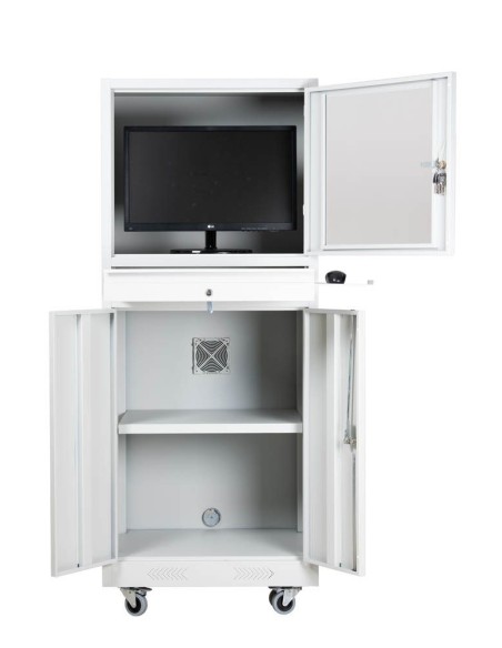 Wolfstahl PC-Schrank stahl, abschliessbar, 68x60x170cm lichtgrau - verkehrsweiss