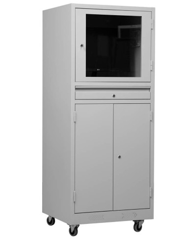 Wolfstahl PC-Schrank stahl, abschliessbar, 68x60x170cm lichtgrau - verkehrsweiss