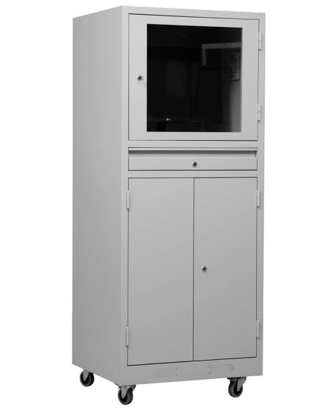 Wolfstahl PC-Schrank stahl, abschliessbar, 68x60x170cm lichtgrau - verkehrsweiss