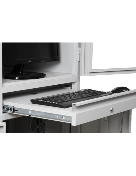 Wolfstahl PC-Schrank stahl, abschliessbar, 68x60x170cm lichtgrau - verkehrsweiss