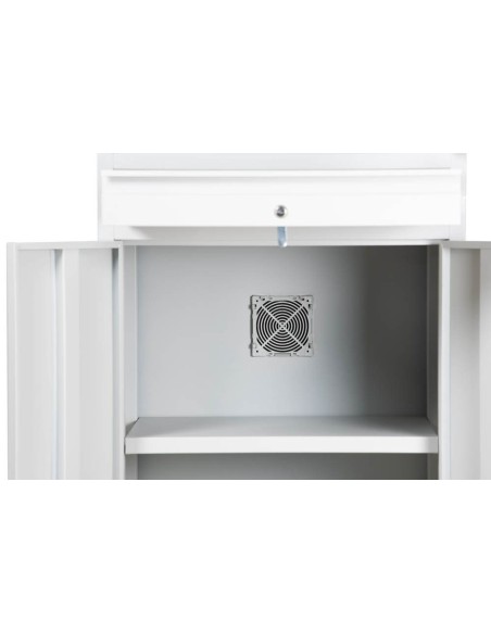 Wolfstahl PC-Schrank stahl, abschliessbar, 68x60x170cm lichtgrau - verkehrsweiss