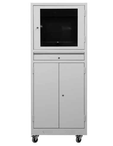 Wolfstahl PC-Schrank stahl, abschliessbar, 68x60x170cm lichtgrau - verkehrsweiss