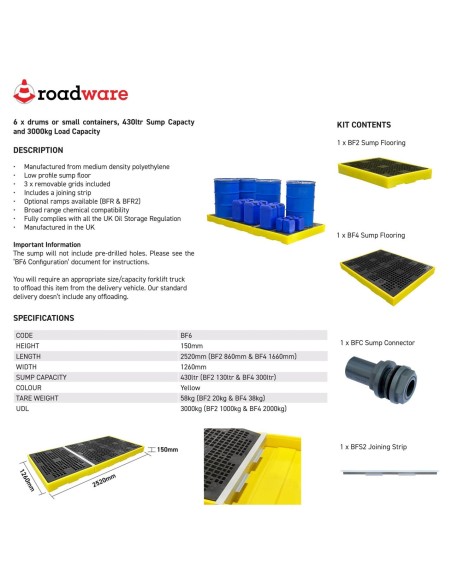 Flachprofil-Auffangboden für 6 Fässer 340L