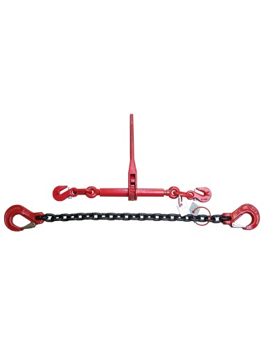 Zurrkette 13 mm – 2-teilig – LC 10'000 daN – Güteklasse 8 – mit Ratschenlastspanner & Sicherungshaken
