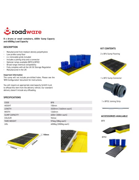 Flachprofil-Auffangboden für 8 Fässer 600L