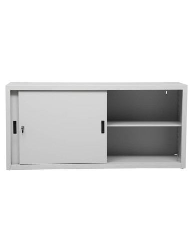 Wolfstahl Schiebetürenschrank Stahl 2 Fachböden lichtgrau 160 x 45 x 75 cm