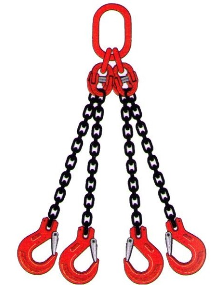 Kettengehänge 4-Strang – 11'200 kg – Nenndicke 13mm – Güteklasse 8 – mit Gabelkopfhaken & Schmiedefalle