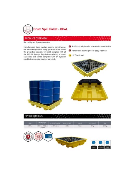 Flachprofil-Auffangpalette für 4 Fässer 230L