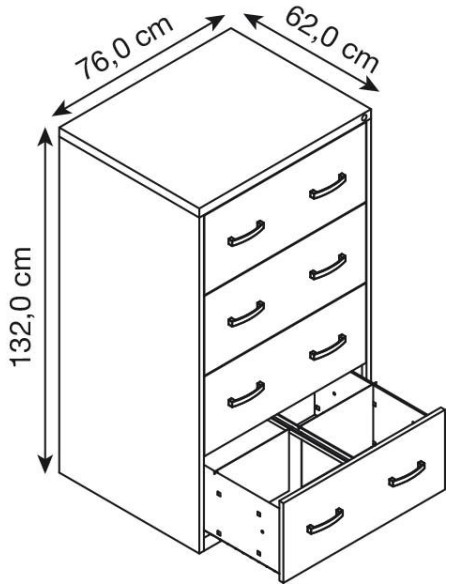 Wolfstahl Hängeregistraturschrank doppelbahnig 4 Schubladen 76 x 62 x 132 cm silber-ahorn