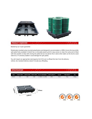 Flachprofil-Recycling-Auffangpalette für 4 Fässer 230L