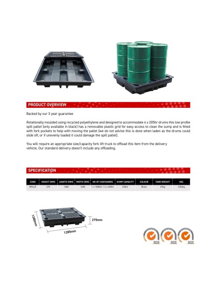 Flachprofil-Recycling-Auffangpalette für 4 Fässer 230L