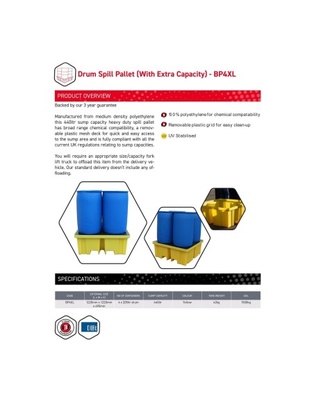 Große Auffangpalette für 4 Fässer 440L