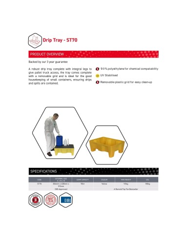 70-Liter-Auffangwanne auf Beinen mit Gitterrost