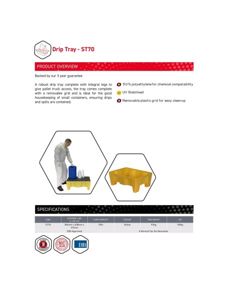 70-Liter-Auffangwanne auf Beinen mit Gitterrost
