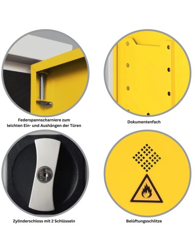 Wolfstahl Chemikalienschrank Gefahrstoffschrank Stahl lichtgrau-rapsgelb 92 x 42 x 195 cm