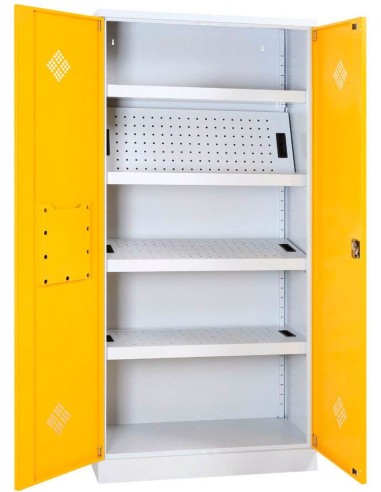 Wolfstahl Chemikalienschrank Gefahrstoffschrank Stahl Fachböden mit Lochblechabdeckung 92 x 42 x 195 cm