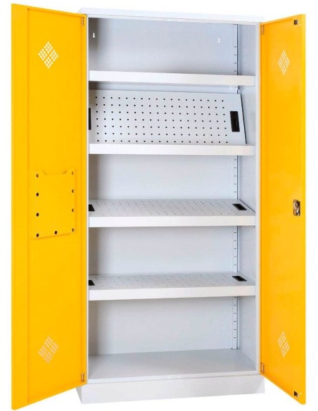 Wolfstahl Chemikalienschrank Gefahrstoffschrank Stahl Fachböden mit Lochblechabdeckung 92 x 42 x 195 cm